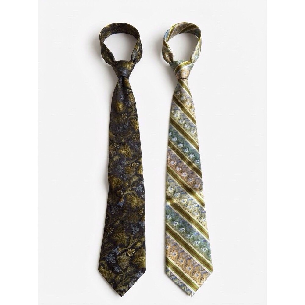 2 Mens Designer Silk Ties Ike Behar New York Piattelli Platinum Paisley